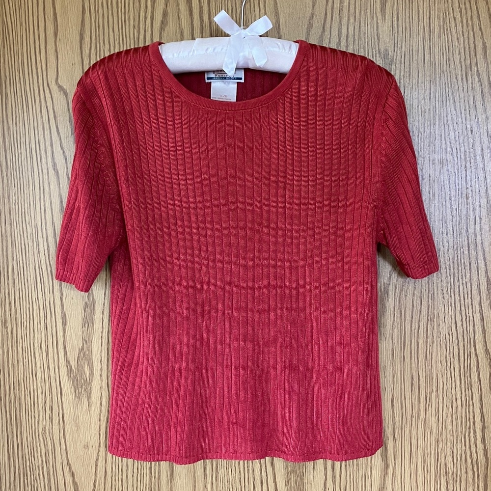 Jeremy Scott Coral Ribbed Short Sleeve Knit Top